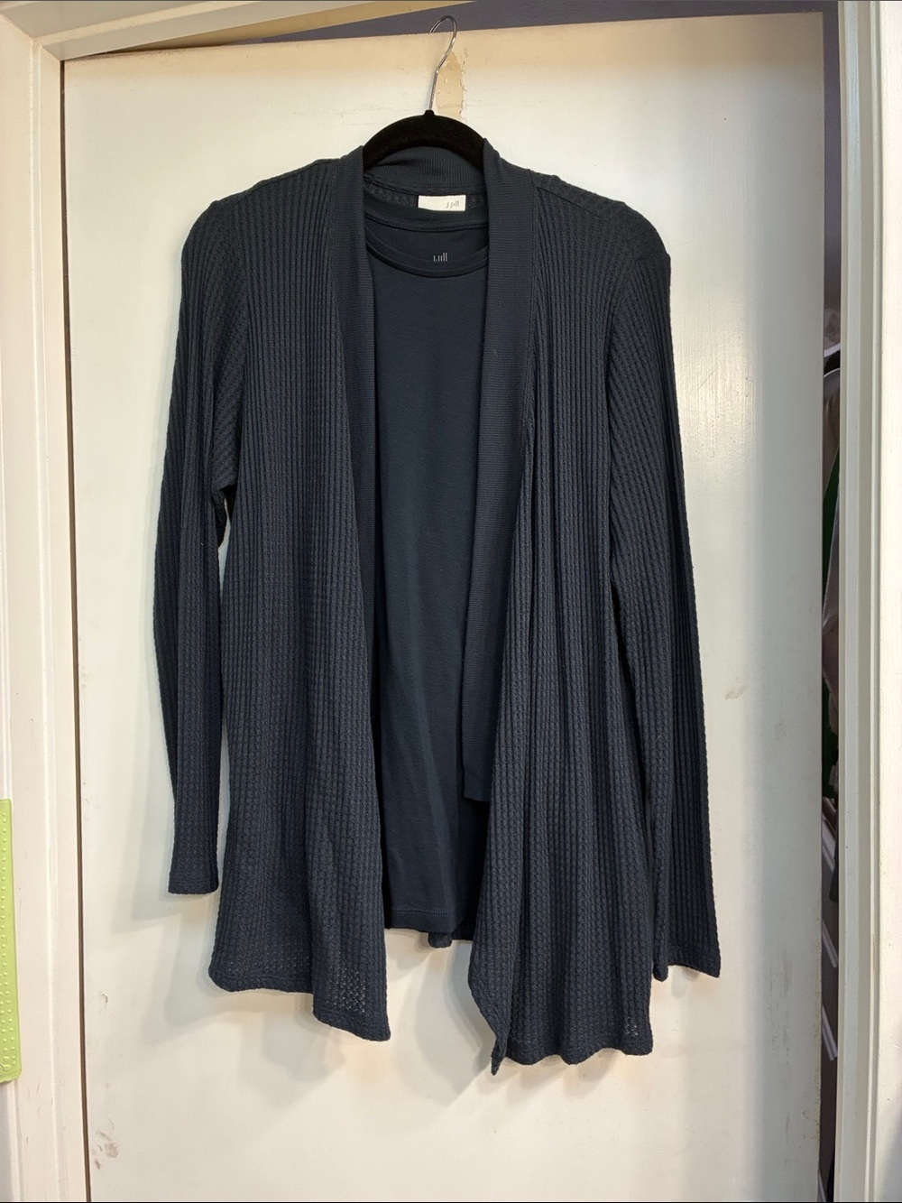 J. Jill Open-Front Ribbed Cardigan and Sleeveless Tee - Navy Blue